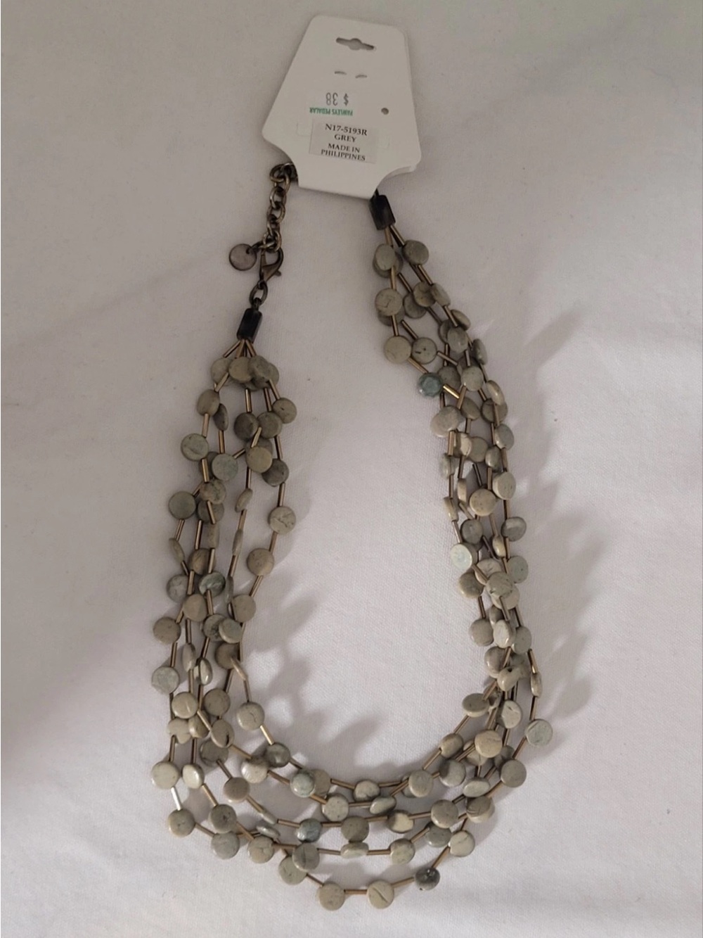 Earthy Multi Strand Stone Disc Necklace Antiqued Brass Tone Statement With Tag